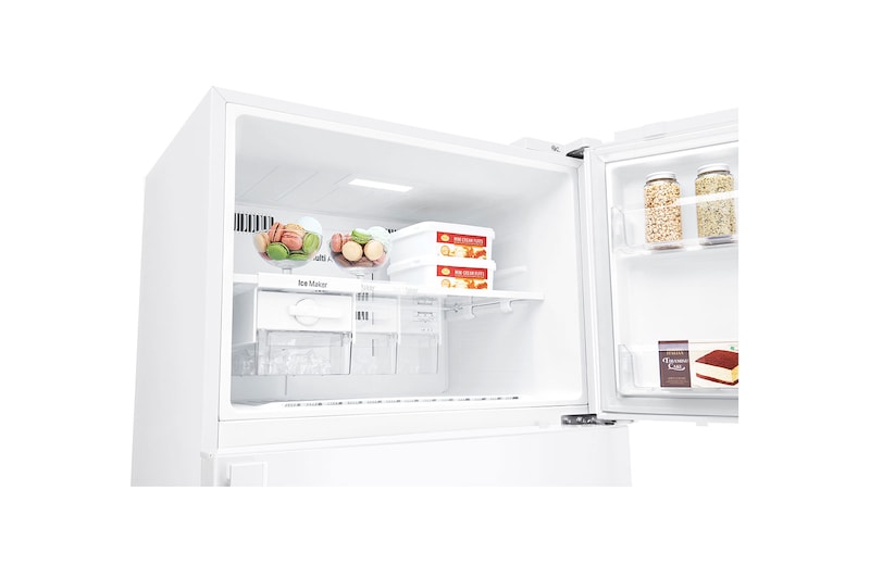 Inside view of white finish top mount fridge freezer LG GT-515WDC