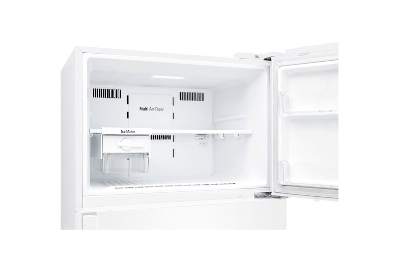 Inside view of white finish top mount fridge freezer LG GT-515WDC