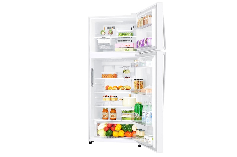 Inside view of white finish top mount fridge freezer LG GT-515WDC