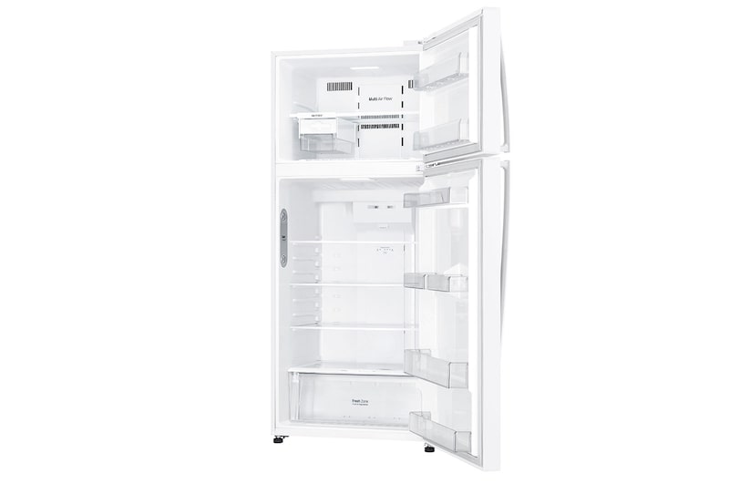 Inside view of white finish top mount fridge freezer LG GT-515WDC