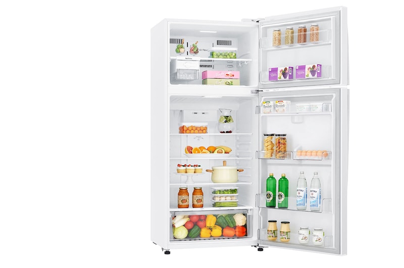 Inside view of white finish top mount fridge freezer LG GT-515WDC