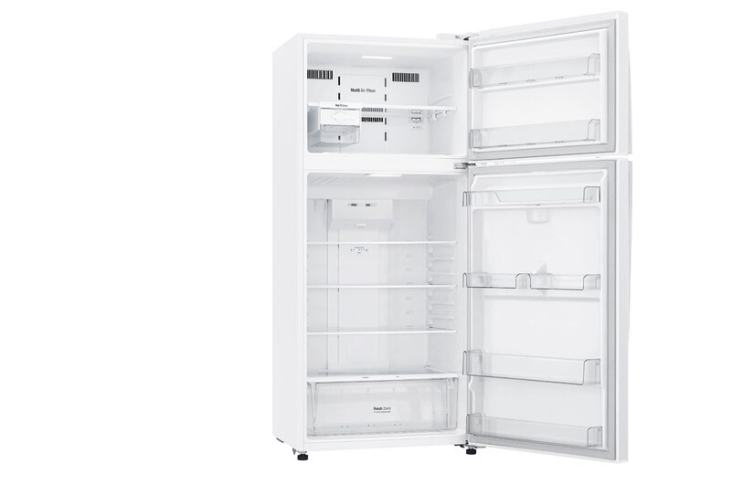 Inside view of white finish top mount fridge freezer LG GT-515WDC