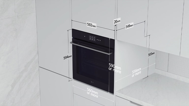 This image shows the dimensions of the oven.