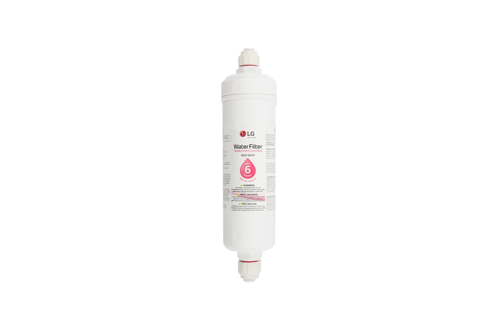 Front view of LG External Water Filter Replacement Cartridge ADQ73693901