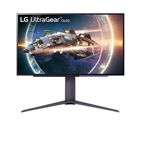 Front view of the LG 27 inch UltraGear™ (27GR95QE-B) OLED gaming monitor with 240Hz refresh rate and 0.03ms (GtG) response time