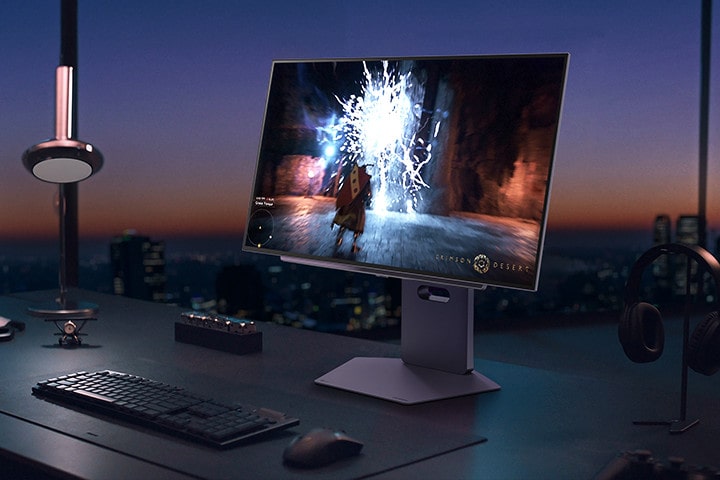 An image showcasing the gaming setup of the LG UltraGear OLED gaming monitor 27GX790A model.