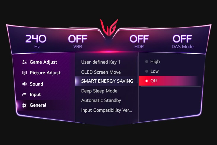 GUI setting image of SMART ENERGY SAVING.