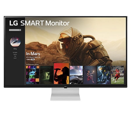 Front view of the 43 Inch LG MyView (43SQ700S-W) White Smart Monitor with 4K UHD resolution and webOS