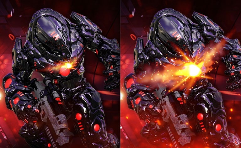 Comparison of Dynamic Action Sync - The left image does not support DAS, and the Right image does support DAS.