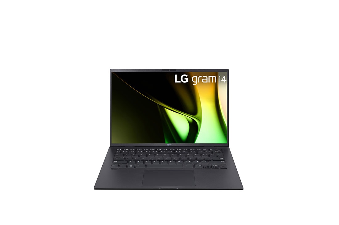 Front view of the 14 Inch LG gram (14Z90S-G.AA75A) laptop with keyboard, featuring 16GB RAM and Intel Ultra 7 Core