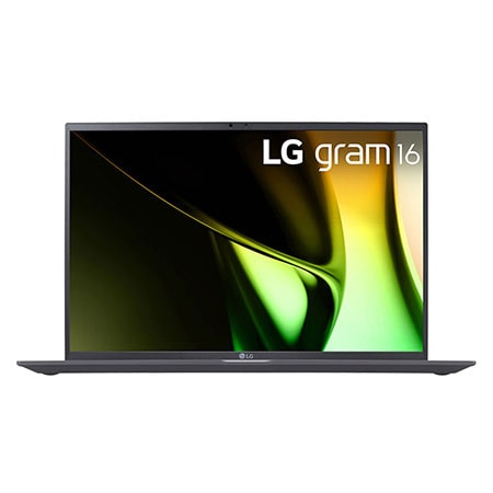 Front view of the 16 Inch LG gram (16Z90S-G.AA75A) laptop with 16GB RAM and Intel Ultra 7 Core