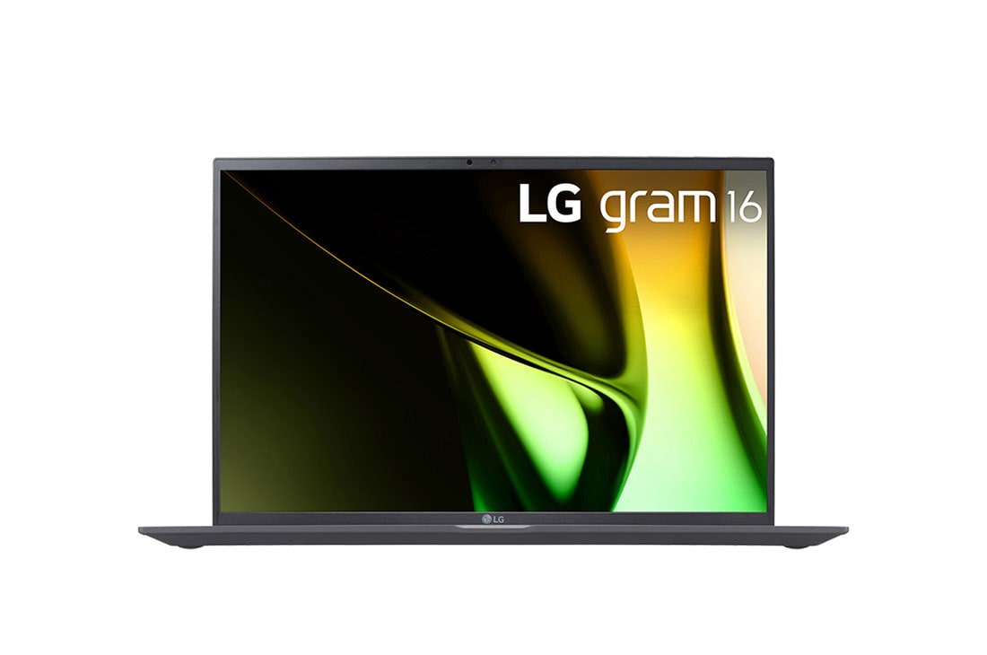 Front view of the 16 Inch LG gram (16Z90S-G.AA75A) laptop with 16GB RAM and Intel Ultra 7 Core