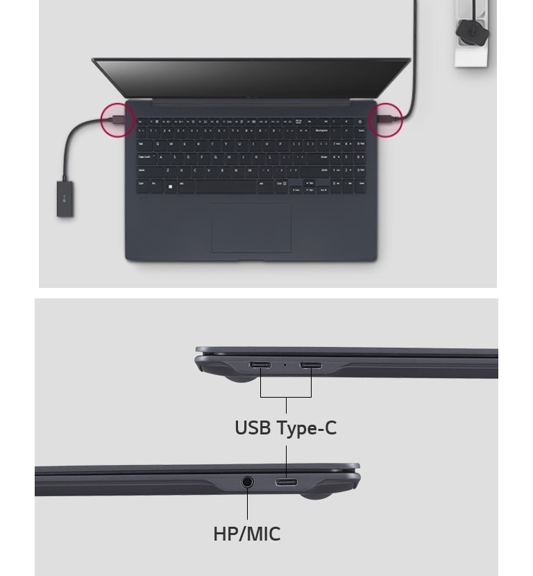 LG gram has USB Type-C™ ports on both sides.