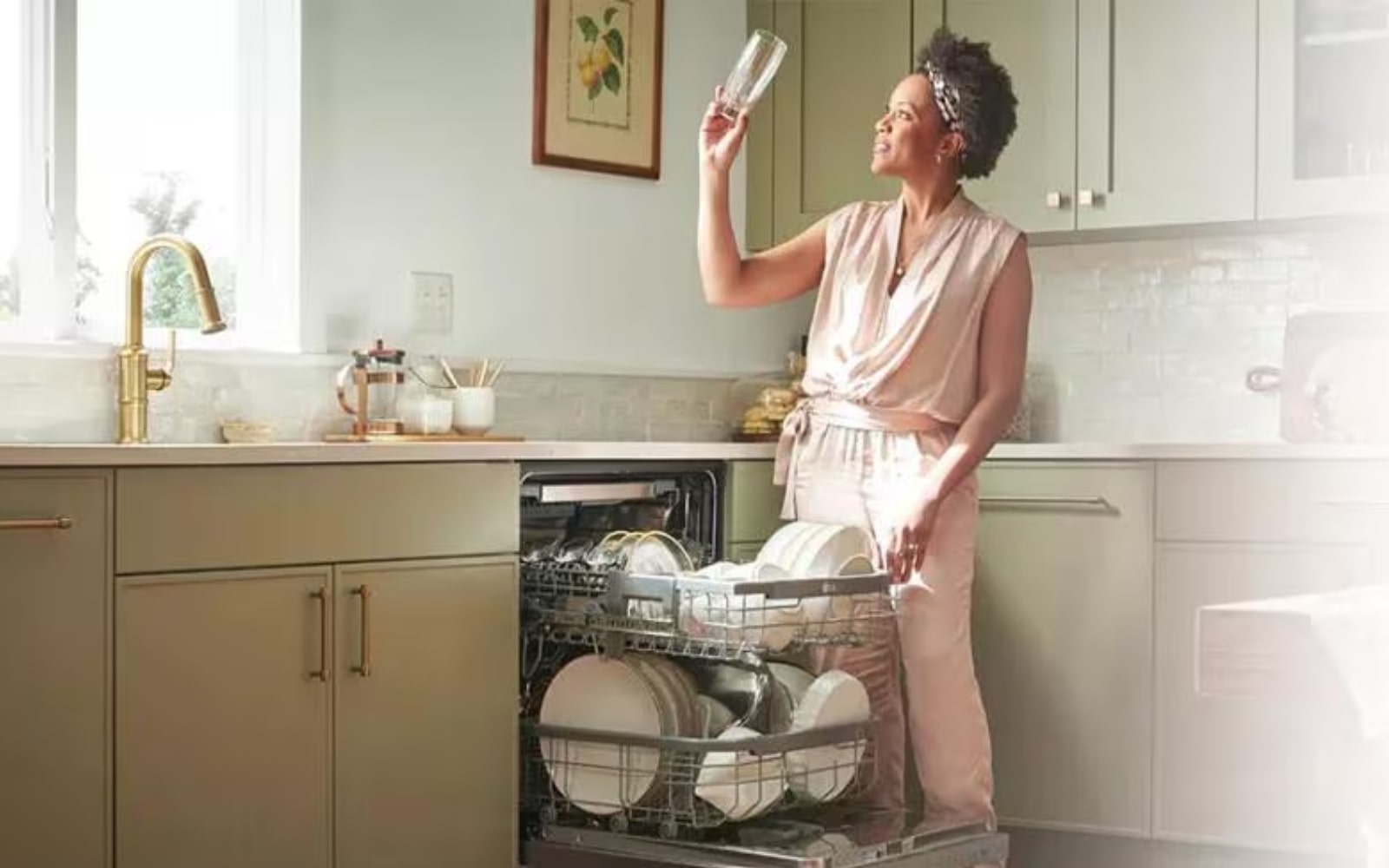 Woman admiring glass from dishwasher