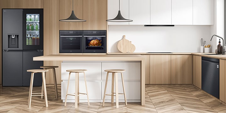 A kitchen fitted with matching LG appliances. 