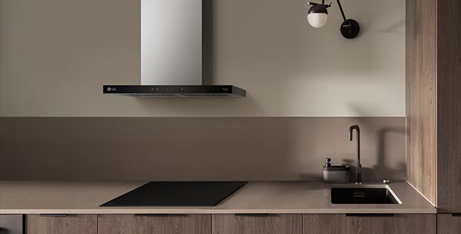 The LG built-in induction cooktop and hood installed in the kitchen.