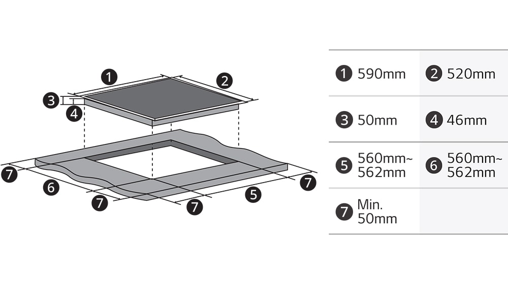 This image shows the dimension of the induction hob.