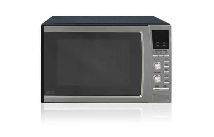 Front view of 42L Black/Stainless Steel Facia Microwave with Healthy Fry and Crispy Reheat options MC9280XC