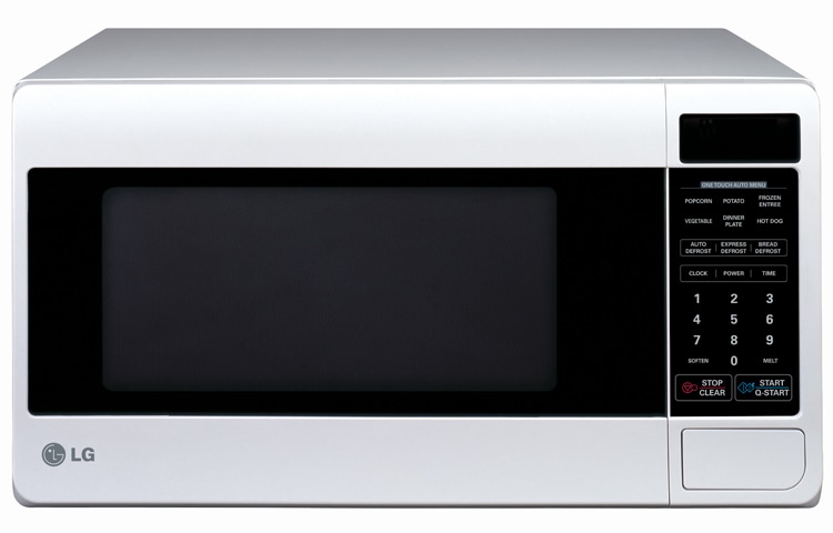 Front view of 25L White Round Cavity Microwave with 10 different power levels, and 6 Auto Cook Menus MS2548GR1