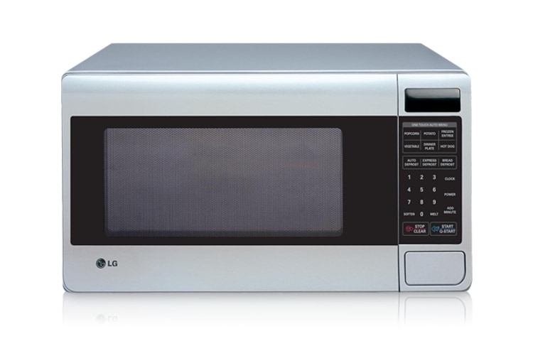Front view of 25L Stainless Steel Round Cavity Microwave with 10 different power levels, and 6 Auto Cook Menus MS2548XR