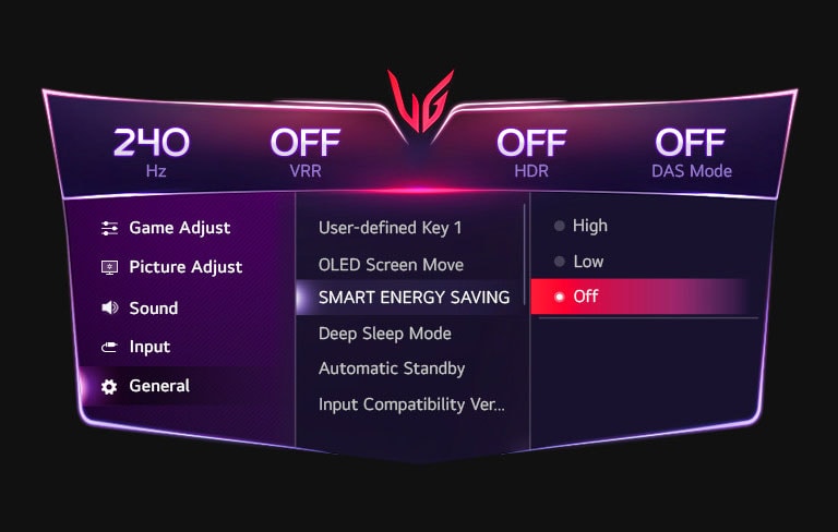 GUI setting image of SMART ENERGY SAVING.