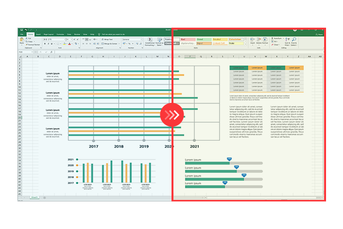 Comparison image of the right side with reader mode applied and the left side without reader mode applied.	