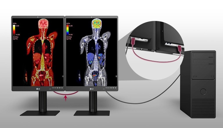 productive workstation by connecting two diagnostic Monitors and a PC.