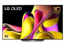 LG OLED B3 showing a colorful abstract artwork. 