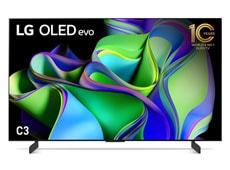 LG OLED C3 showing a colorful abstract artwork. 