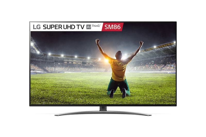 Front view of LG Super UHD 4K TV w Tru Motion 200, NanoCell™ Technology, Alpha 7 Gen2 processor & Google Assistant™ 55SM8600PTA