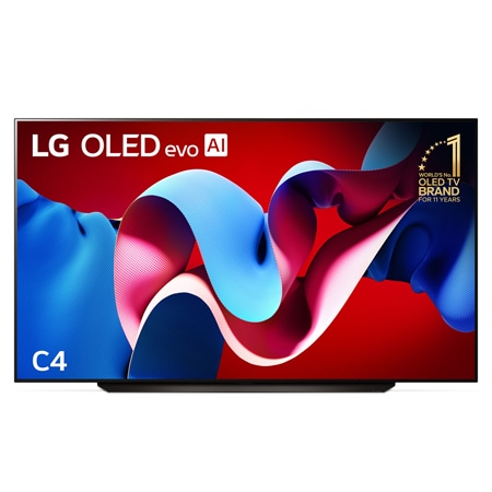 Front view with LG OLED evo and 11 Years World No.1 OLED Emblem on screen