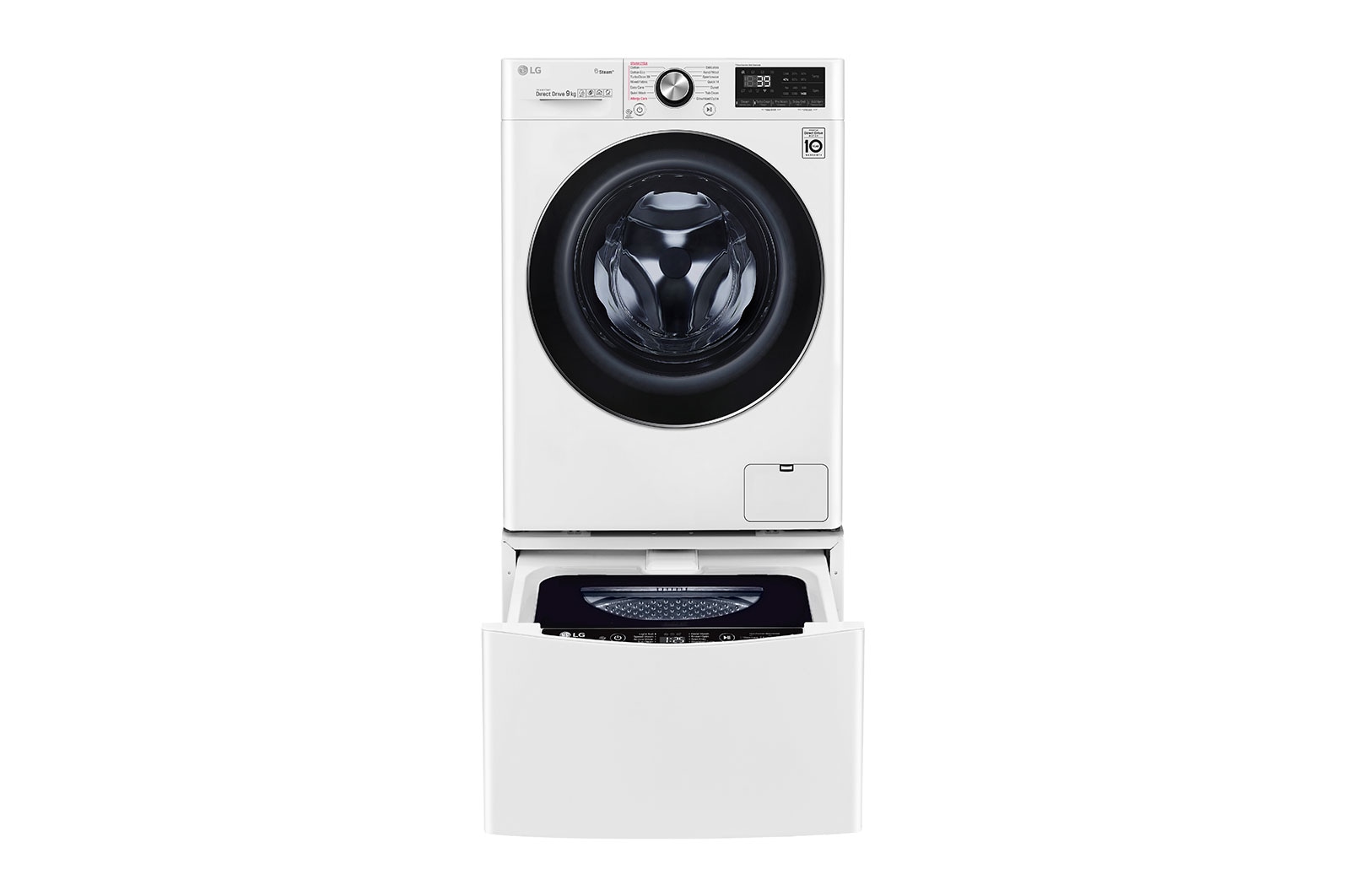Front view of 11kg Total Washing Load TWINWash® System including LG MiniWasher WV9-1409W-WTP20WY