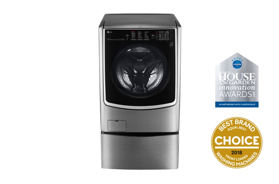 Front view of 18.5kg Total Washing Load TWINWash® System including LG MiniWasher TWIN171216T