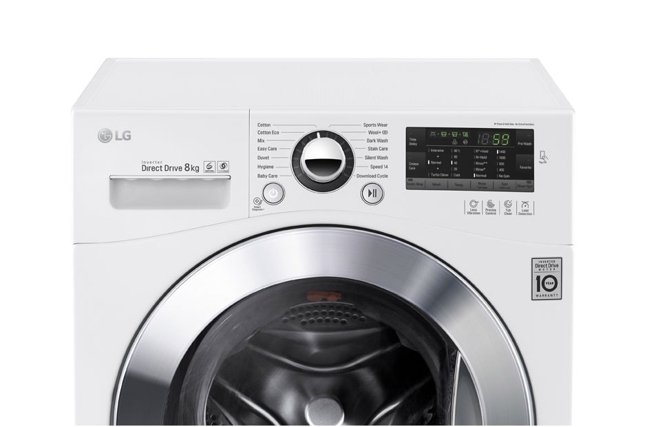 LG 8kg Front Loader Washing Machine with TurboClean® & 6 Motion Direct Drive, WD1408NPW