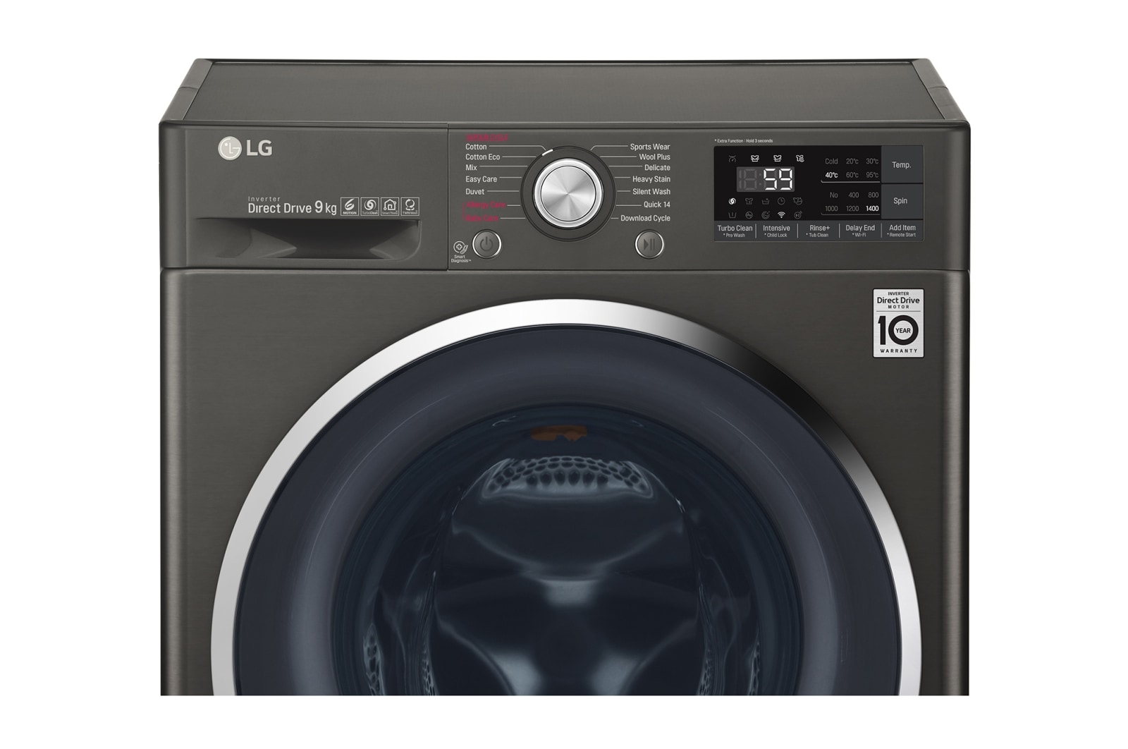 LG 9kg Front Load Washing Machine with Vapour, WTW1409VCB