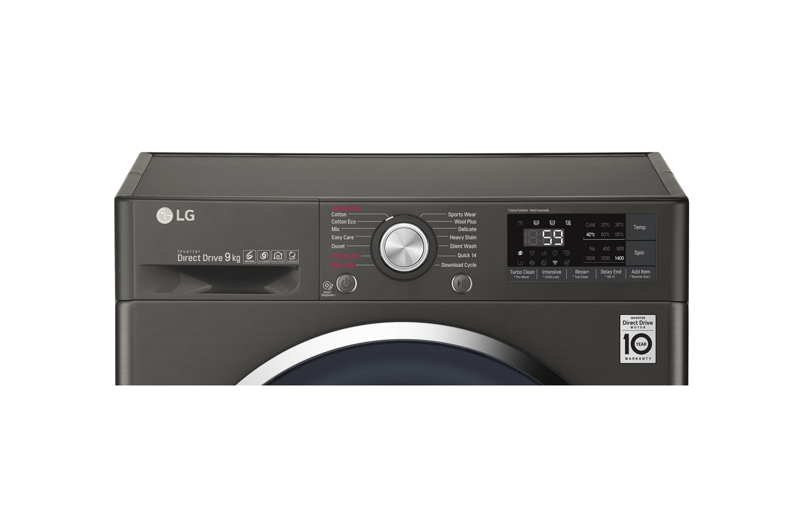 LG 9kg Front Load Washing Machine with Vapour, WTW1409VCB