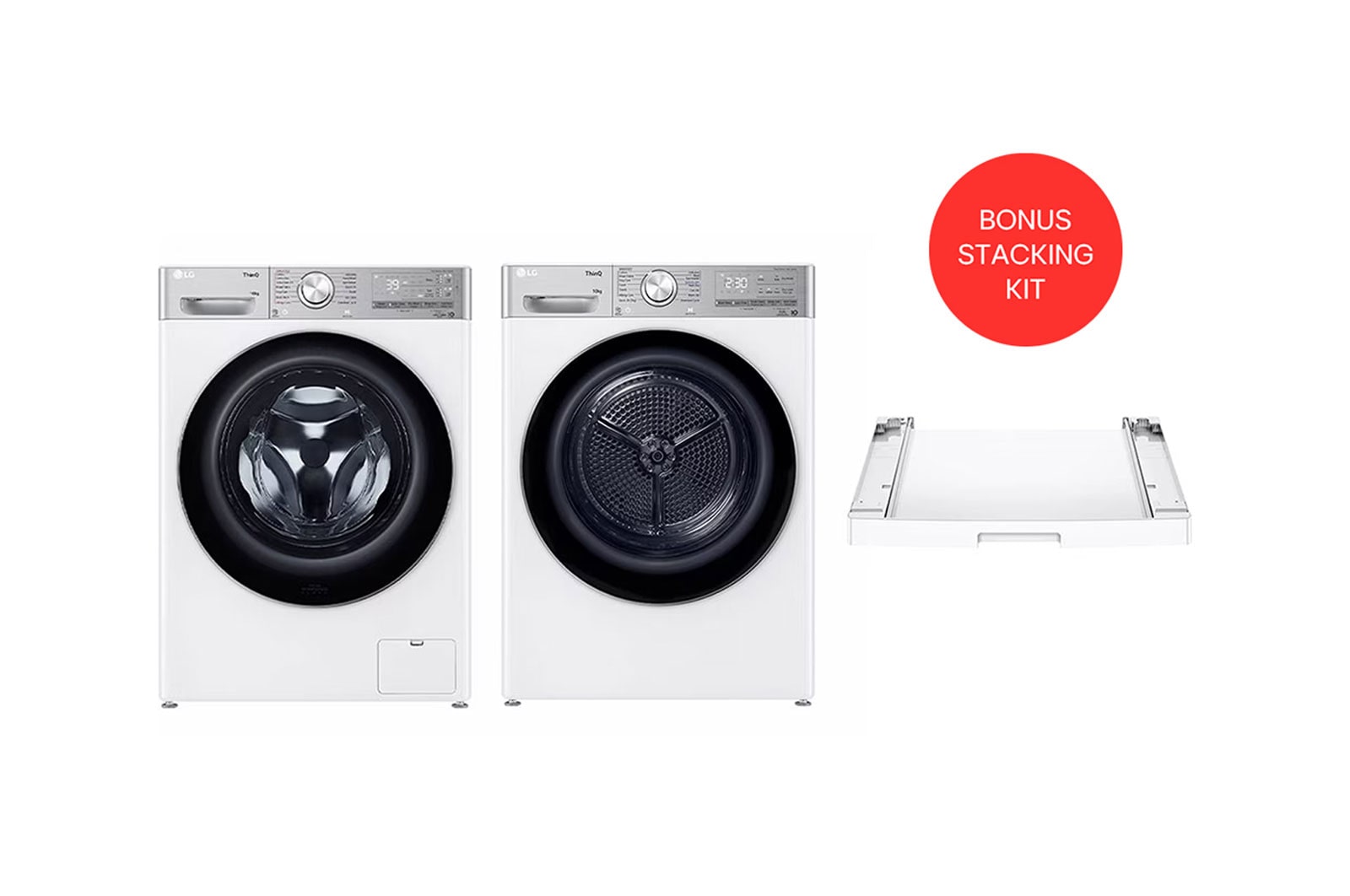 LG Series 10 Washing Machine, Dryer & Stacking Kit Pack, WV10-1410SW