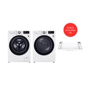 LG 12kg Series 9 Front Load Washing Machine + 9kg Heat Pump Dryer Stacking Kit Bundle, WV9-1412SW