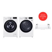 LG 10kg Series 9 Front Load Washing Machine + 9kg Heat Pump Dryer Stacking Kit Bundle, WV9-1610SW