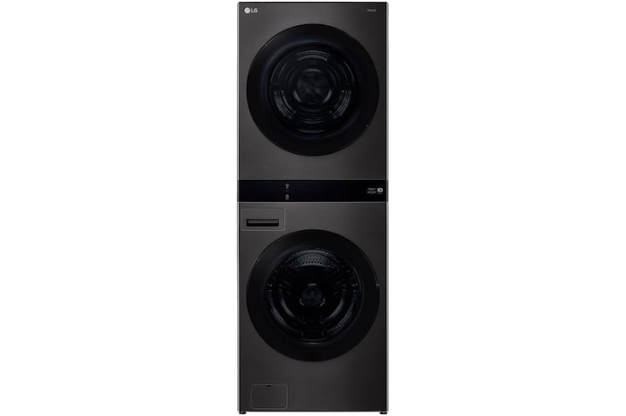 Front view of 19/10kg AI WashTower™ Stacked Washer Dryer Black, WWT-1910B