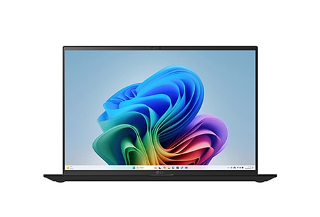 Front image of laptop with Copilot+ Bloom wallpaper