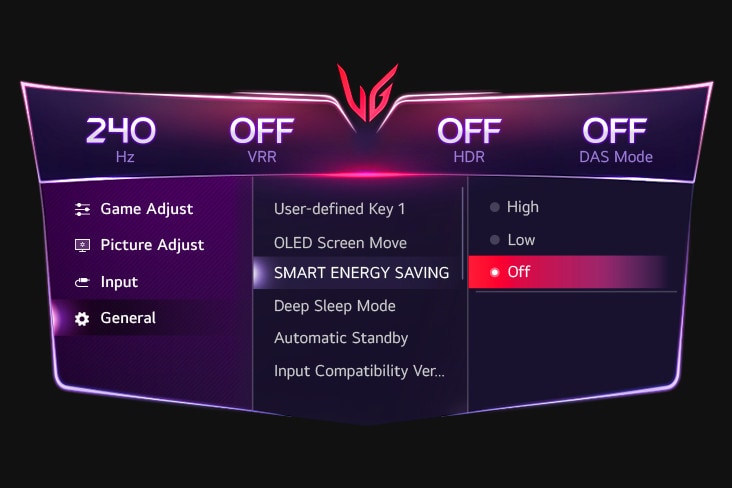 GUI setting image of SMART ENERGY SAVING.