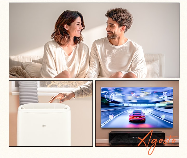 Imagem principal com um casal e produtos da LG