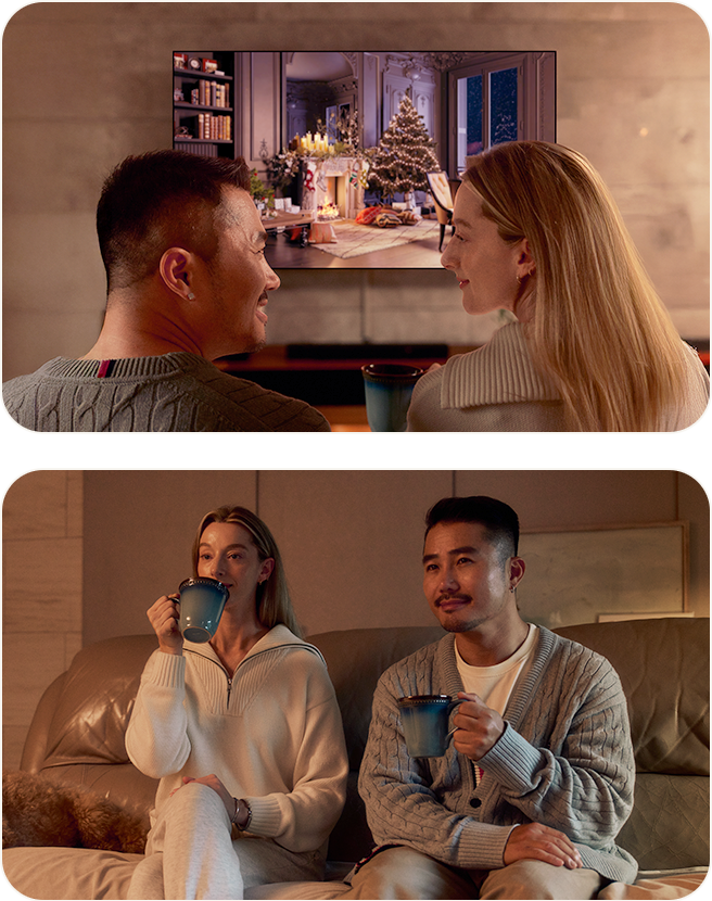 Casal assistindo a um filme nostálgico em uma LG OLED TV