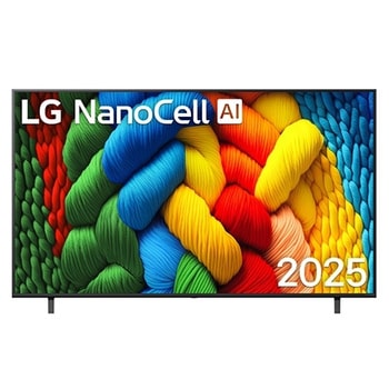 Vista frontal da Smart TV LG NanoCell AI 4K NANO80 de 75 polegadas 2025 75NANO80ASA
