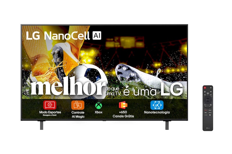 Vista frontal de Smart TV LG NanoCell AI 4K NANO80 de 75 polegadas 2025 75NANO80ASA