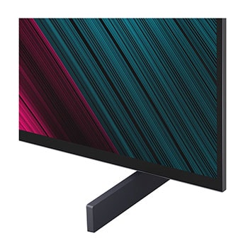 Vista frontal e lateral da Smart TV 4K LG OLED evo AI C5, mostrando suas dimensões de comprimento, largura, altura e profundidade.