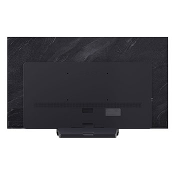 Vista frontal e lateral da Smart TV 4K LG OLED evo AI C5, mostrando suas dimensões de comprimento, largura, altura e profundidade.