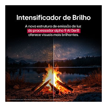 Um papagaio colorido em ultra-alta definição sobre um fundo preto. Gotas de água estão suspensas no ar ao seu redor. A imagem demonstra a tecnologia Cores perfeitas, com as diferentes tonalidades do corpo do papagaio vibrantes e nítidas. Diferentes logotipos de certificações UL e Intertek são exibidos. Eles se referem a 100% de fidelidade de cores e 100% de volume de cores. Também é visível o texto: verifique a marca de certificação Cores perfeitas.