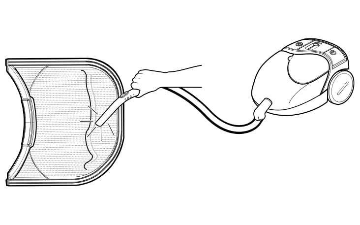 Para a limpeza diária, retire os fiapos do filtro com os dedos ou aspire o filtro